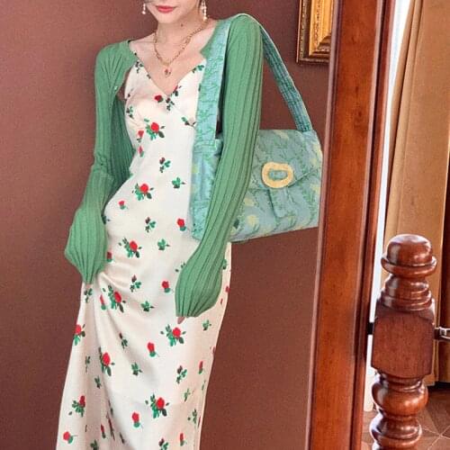 V- Neck Sexy Floral Strap Dress Women Sleeveless Chiffon Elegant Vintage Dress Female Office Lady Dress Korean Summer