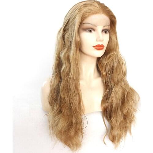 Golden Blonde Synthetic Lace Front Wigs 27# Loose Wave Curly Soft Heat Resistant Fiber Wig For Women Party Christmas Wigs
