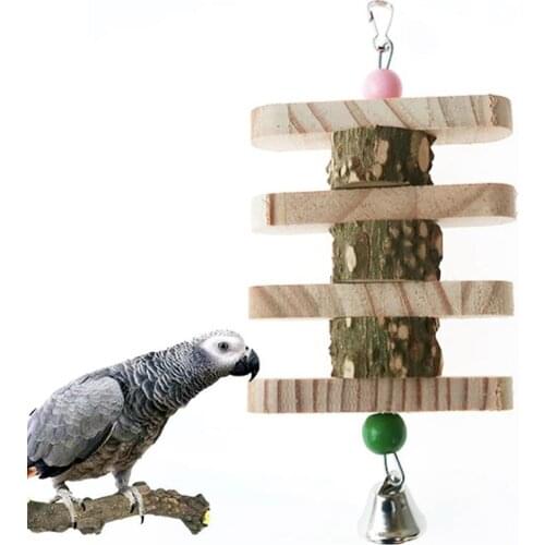1 Pcs Bird Toy Parrots Cage Hanging Wooden Swing Toy With Bells Parakeet Chewing Bite Toys Pet Birds Parrot Supplies Accessories