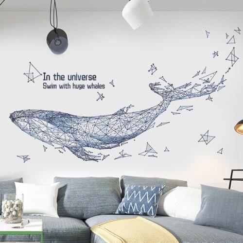 1PC Creative Large Abstract Geometric Whale Starry Sky Big Fish Wall Sticker For Furnishings Living Room Decoration Wall Sticker