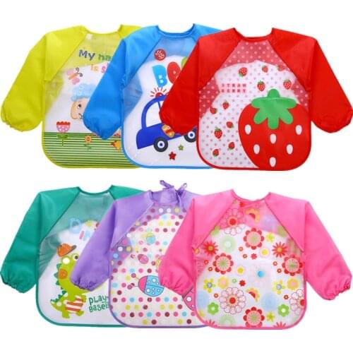 1PC Cartoon Waterproof EVA Long Sleeve Bibs Children Apron Full Sleeve Feeding Smock Bibs