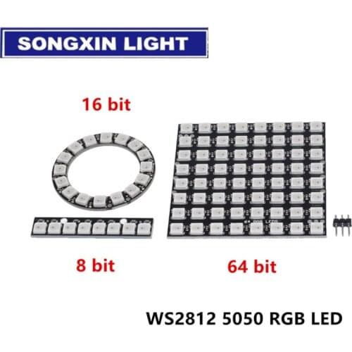 WS2812 module 8 Bit/12 Bit/16 Bit/ 64 Bit 5050 RGB LED full-color built-in driving lights Round LED Ring board Electronic DIY