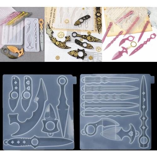 2 Style Crystal Epoxy Resin Mold Keychain Finger Knife Mirror Silicone Mold For DIY Craft Pendant Jewelry Making Accessories