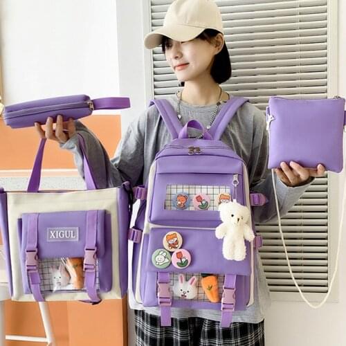 4Pieces/set Kawaii Womens School Backpack Cute School Bags For Girls