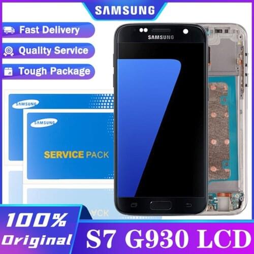 5.1'' Super Amoled Display with Frame for SAMSUNG Galaxy S7 Flat LCD G930 G930F Touch Screen Digitizer Assembly Replacement Part