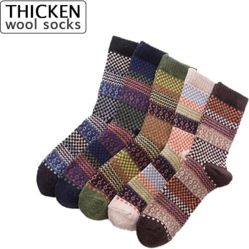 5Pairs High Quality Mens Wool Socks Winter Thicken Sheeps Socks Warm Men Retro Style Colorful Fashion Man Socks For Snow boots