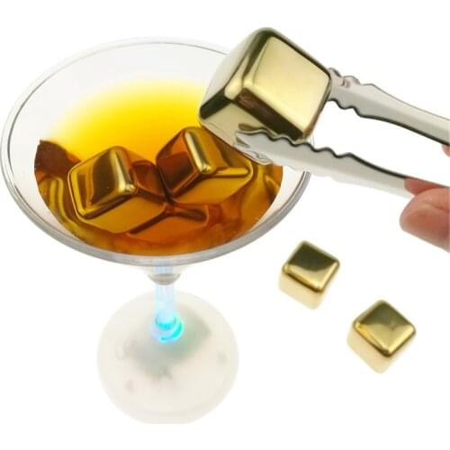 6pcs 304 Stainless Steel Whiskey Wine Stones Reuseble Cooler Ice Cubes Ball gold