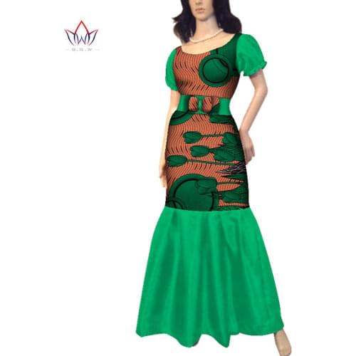 Dashiki African Dress for Women Bazin Riche Short Sleeve Print Draped Long Princess Dresses with Bowtie African Clothes WY3563