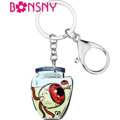 Bonsny Acrylic Halloween Evil Potion Eyes Bottle Keychains Print Big Keyring Jewelry For Women Men Teens Funny Gift Decoration