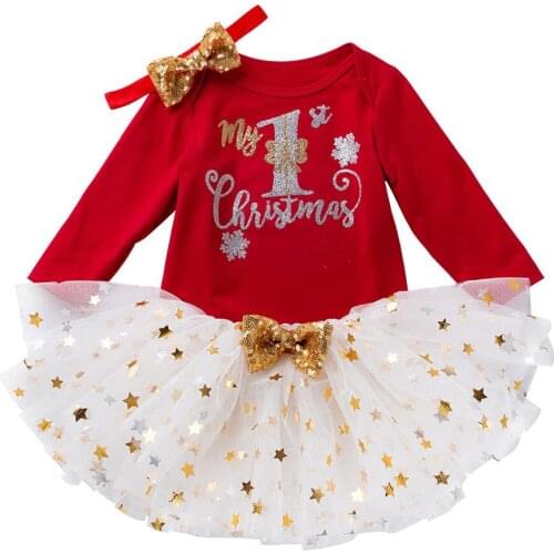 Toddler Baby Kids Girls Dress Christmas Day Romper Tops Tutu Dress Hairband Set Kawaii Kids Ruffle Tulle Dress Vestidos