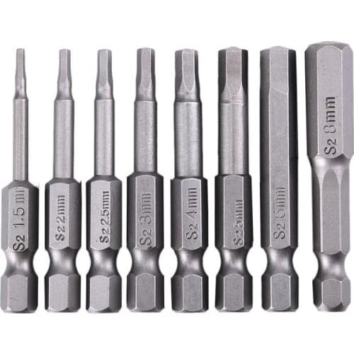 8pcs/set 50mm Hexagonal Hex Head Electric Drills Air Tools S2 Alloy Steel Magnetic Screw Driver Tool