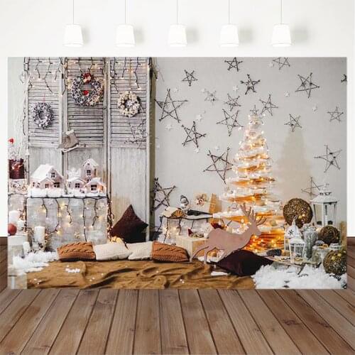 Christmas Photography Background X-mas Tree Stars House Model Backdrop Children Party Decoration Prop Banner For Photo Studio