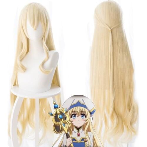 Goblin Slayer Priestess Onna Shinkan Yellow Wavy Long Heat Resistant Cosplay Synthetic Hair Halloween Party + Free Wig Cap