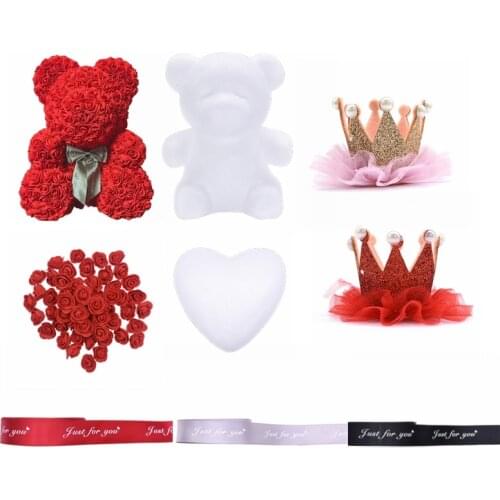 Hot Wedding Gift Teddy Bear Rose Artificial Flowers Polystyrene Styrofoam Foam Ball DIY Craft Kids Girl Wedding Party Decoration