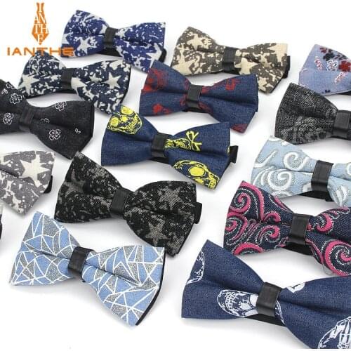 Classic Fashion Skull Star Printted Neck Tie for Wedding Men Fashion Business Bowtie Neckwear Denim Bowtie Butterfly Tuxeo Ties