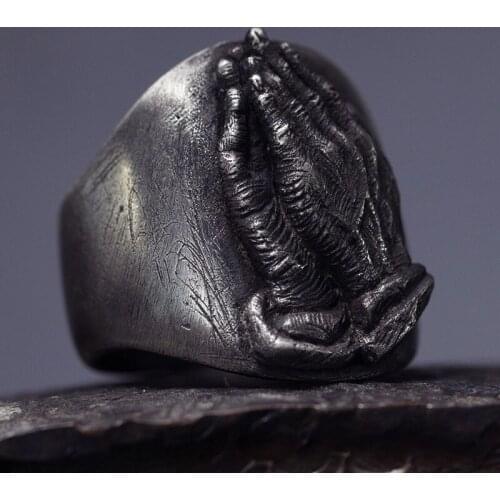 Vintage Stainless Steel Lucky Rings For Men And Women Unique Namaste Prayer Hands Buddha Ring Fashion Party Biker Jewelry Gift