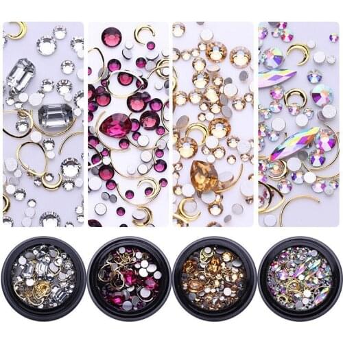 Colorful Champagne Gold 3D Nail Art Rhinestone Glitter Acrylic Alloy Crystals Stud Nails Makeup Decoration