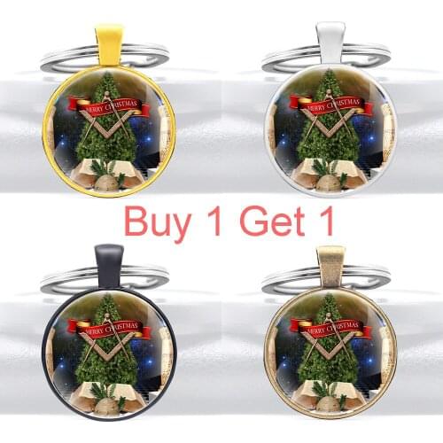 Buy 1 Get 1 New Arrival Masonic Christmas Tree Classic Glass Dome Key Chains Men Women Key Ring Jewelry Gifts