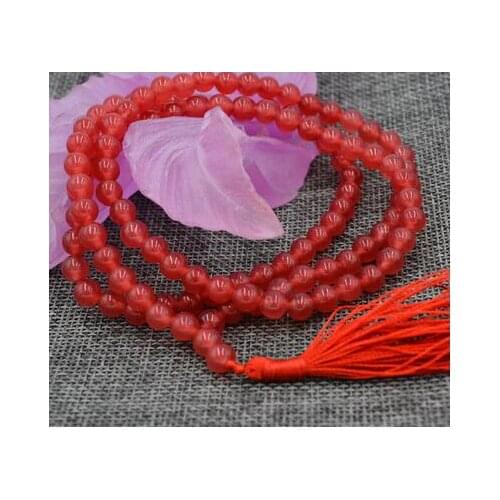 HOT SELL - Natural 6mm red jade stone Buddhist Light ruby 108 Prayer Beads Mala Bracelet Necklace AA