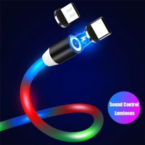 Magnetic Luminous LED USB C Micro USB Fast Charging Cable For Samsung S10 S9 S8 Magnet Glowing Light Charger USB Type C Cable 1M