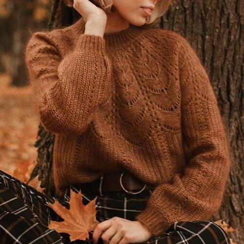 Mohair Knitted Sweater Women Autumn Winter Long Sleeve Round neck Chic Pullover 2021 Warm Office Lady Casual Jumper Pull Femme