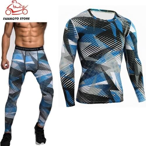 Men motocross set underwear tracksuits compress shirt fitness pants skin tight long sleeves rashguard training clothes gym suit