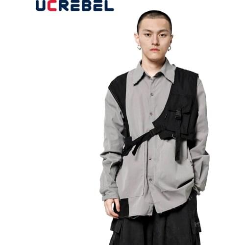 Solid Color Game Vest MensFunctional Tactical Vest Streetwear Loose Sleeveless Jacket Men