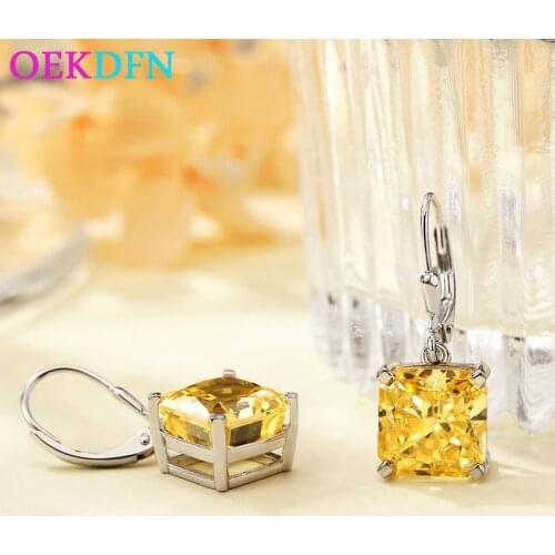 OEKDFN Real 925 Sterling Silver Drop Earrings For Women Cut Citrine Gemstone Party Bride Wedding Fine Jewelry Dangle Earrings