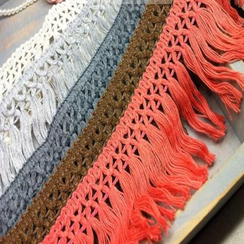 Wholesale lot 10 yards delicate colors cotton embroidered fringe lace trim with tassel for DIY-MZ