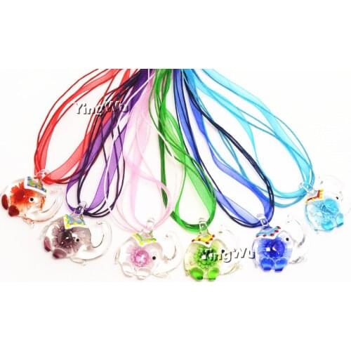 Yingwu Wholesale 6pcs Lot Handmade Murano Lampwork Glass Necklace Mixed Color Luminous Elephant Pendant Necklace Women