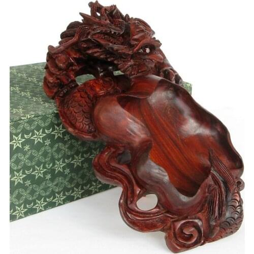 Red sandalwood rosewood handicraft carved dragon ashtray ashtray wooden gift box size Yanju Zodiac creative personality