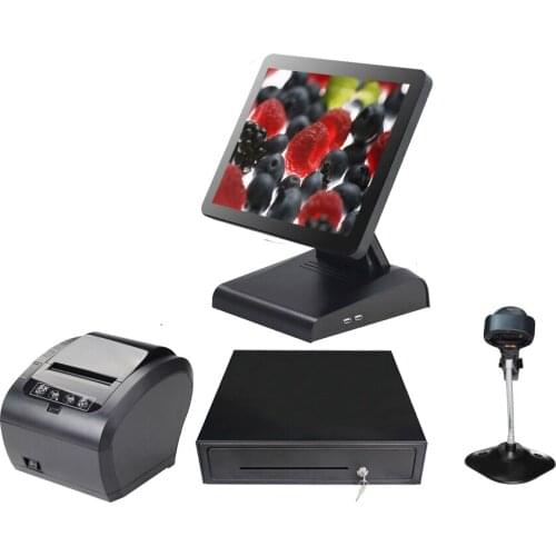 Full set of 15 Inch Flat Panel Touch Screen POS Terminal Windows All In One POS System for BAR