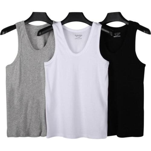 Sporty Men Solid Color Low-cut Neck Sleeveless Cotton Vest Breathable Tank Top