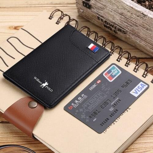 Williampolo 100% ultra-thin leather card bag mens leather mini drivers license set business card holder card bag bank card bag