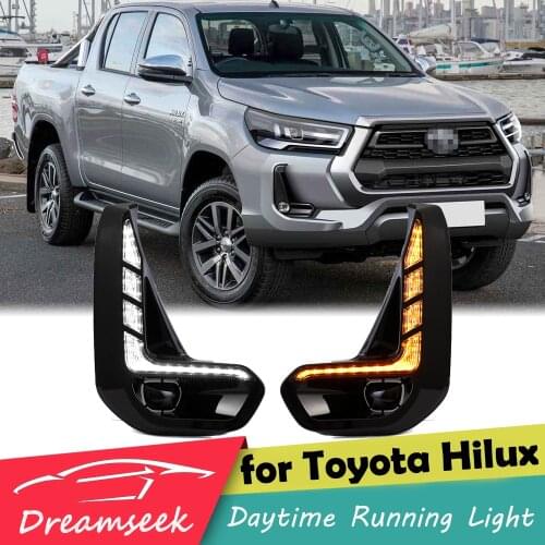 LED DRL Day Light for Toyota Hilux Revo 2020 2021 Daytime Running Light Fog Lamp Bezel with Dynamic Sequential Turn Signal