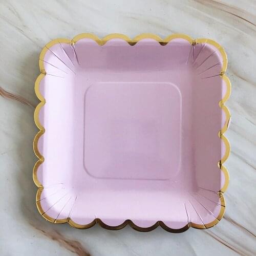 7 Inches Petals Small Square Disk Food Grade Paper Plate Disposable Party Paper Plates For Birthday And Festival Decoration 8Pcs