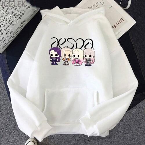 Cartoon Cute AESPA Hoodie Kpop Fashion Sweatshirt Harajuku Letter Printing Sweatshirt Hoodie Streetwear Women