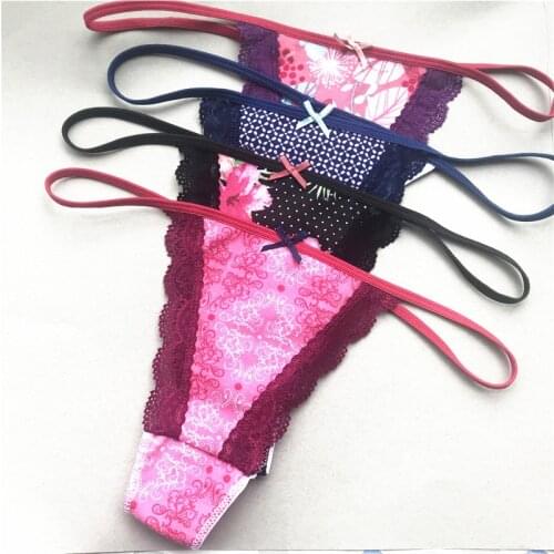 Hot Sale Low-Rise Cotton Print Padded G-String Lace Thong Underwear Exotic Panties Sexy Underwear Womens Lingerie