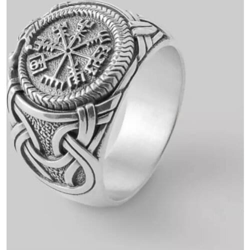 Creative Classic Mens Silver Color Stainless Steel Ring Viking Nordic Rune Amulet Ring