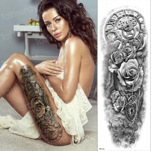 Temporary tattoo sleeves leg women sexy large temporary tattoos mechanical vintage arm sleeve tattoo and body art sticker girl