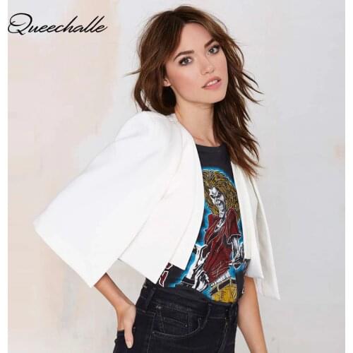 Queechalle XS-XXL 6 Size Women Fashion Jacket Autumn 2021 Ladies White & Black Short Cloak Cape Blazer Female Casual Suit Coat