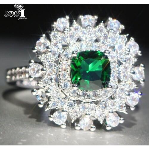 YaYI Jewelry Fashion Princess Cut Prong Setting Green AAA Cubic Zirconia Silver Color Engagement Wedding Party Leaves Gift Rings