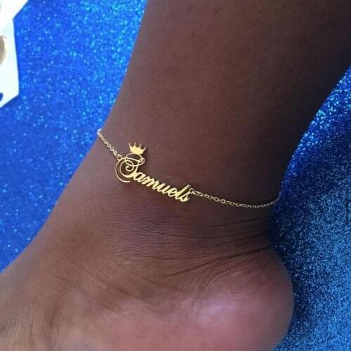 Personalized Customized Anklet Cursive Rose Gold Name Crown Ankles Leg Chain Bracelet Foot Jewelry Women Summer Party Gifts
