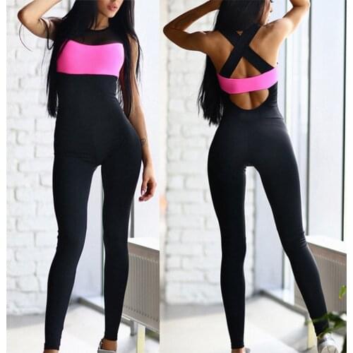 Phenovo Women Ladies Sports Fitness Leggings Exercise Jumpsuit S Black and Rose Red