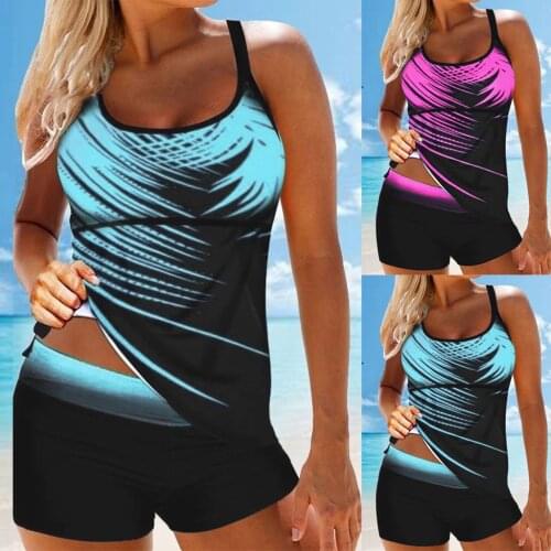 #H30 Women Plus Size Bikini Set Print Tankini Swimsuits Women Beachwear Padded Swimwear Backless Cross High Waist Bikini Set