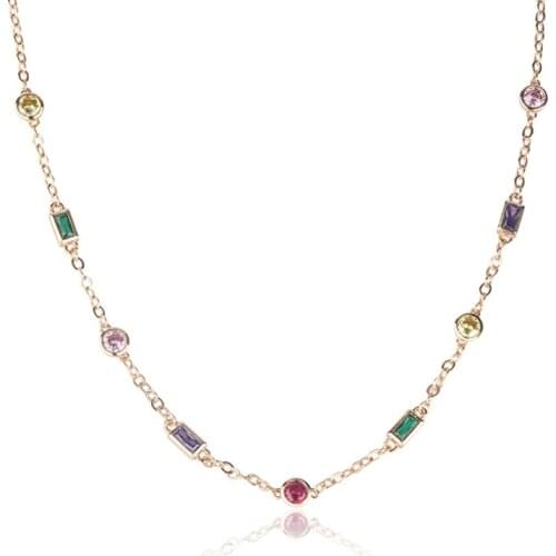 Gold Filled Rainbow Necklace with Charm Colorful Zirconia Stone Choker Necklace Rainbow Woman colgantes mujer moda