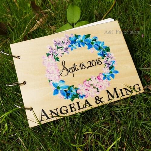 1pcs lot Free Shipping Custom name Wood Guestbook Rustic Baby Shower Birthday wedding personalized signature guest book