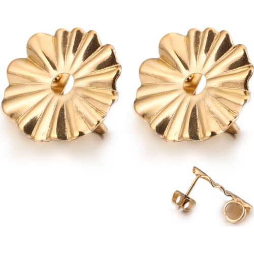 10pcs Lot Ripple Flower Earring Hooks Post Gold Stainless Steel Earrings Settings Back for DIY Jewelry Making Supplies Wholesale