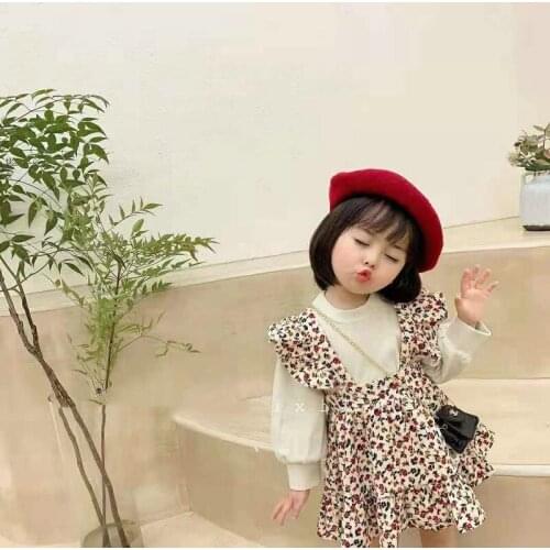 2021 Girls' suit floral ruffled sweet vest with bottomed shirt two pieces set autumn new kids clothes boys baby girl clothes