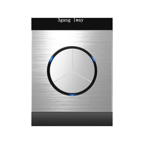 3 Gang Light Switch Any Click Household Silver Aluminum Alloy Panel Switch Socket 90V-250V